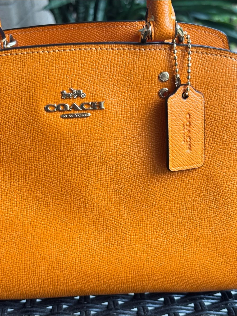 Coach Mini Lillie Carryall Satchel Bright Orange Sunbeam Crossgrain Leather Bag